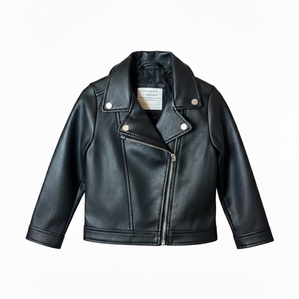Primark Edgy Chic: Kids' Black Faux Leather Moto Jacket Unisex Size 2-3 years - Picture 7 of 7